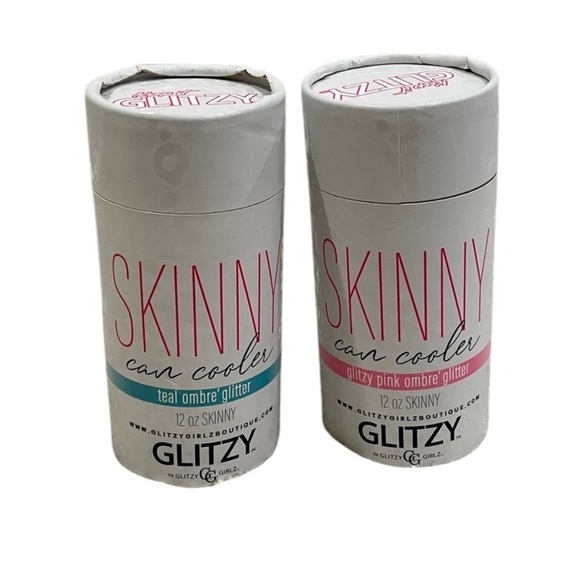 Two Glitzy 12 oz Can Cooler in Blue Teal Pink Sparkle Ombré Skinny Can Fit Shiny - Picture 15 of 16